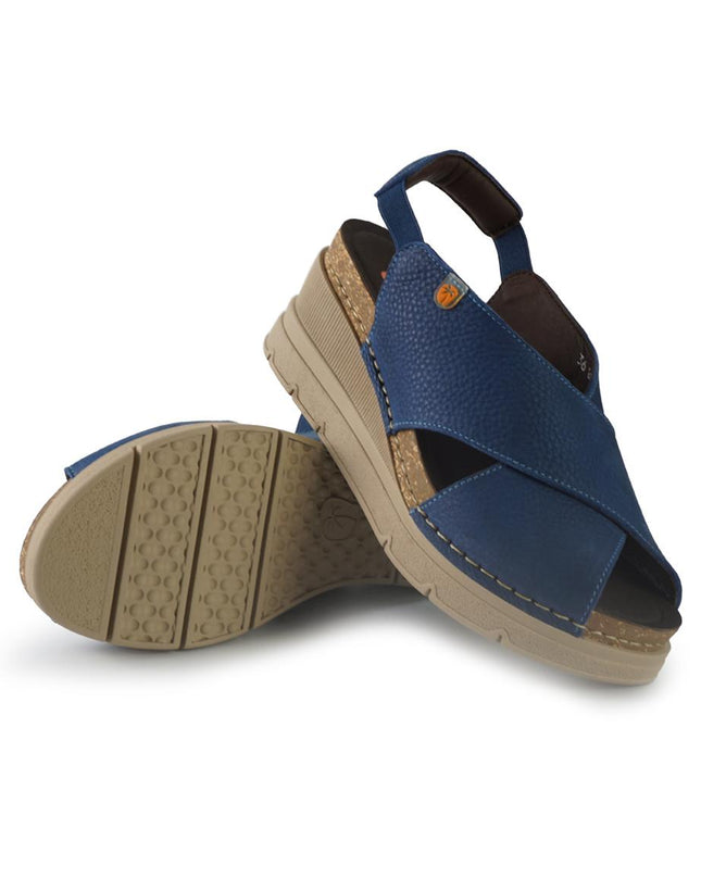 Jungla Sandali Donna con Zeppa in Pelle Blu 8027 OCEAN Jungla 