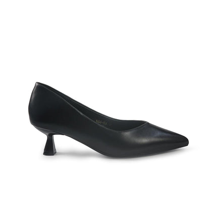 Decollete Donna a Punta Tacco Rocchetto Basso in Pelle Nero YH06-02A BLACK ClaudV 