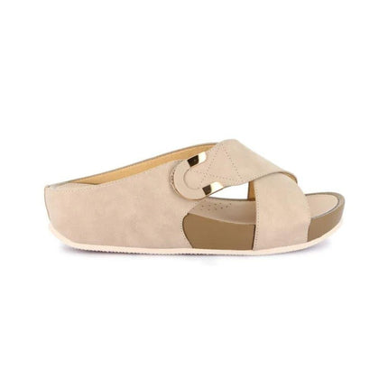 Grunland Sandalo Donna Ciabatta Confort con Velcro in Tessuto Beige - MARIO SPATARELLA