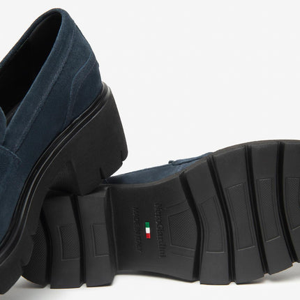 Nero Giardini Mocassini Donna con Tacco e Morsetto in Camoscio Blu - MARIO SPATARELLA