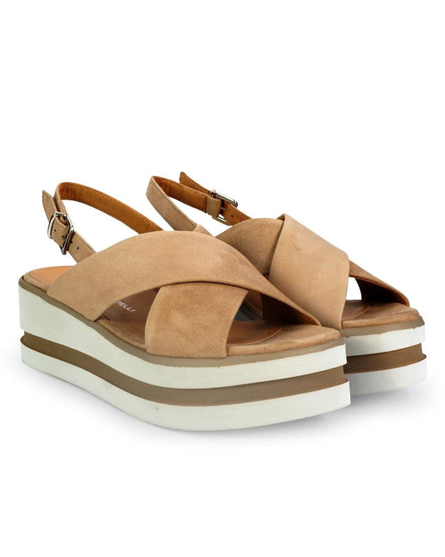Gianmarco Sorelli Sandalo Donna Platform con Zeppa in Camoscio Beige - MARIO SPATARELLA