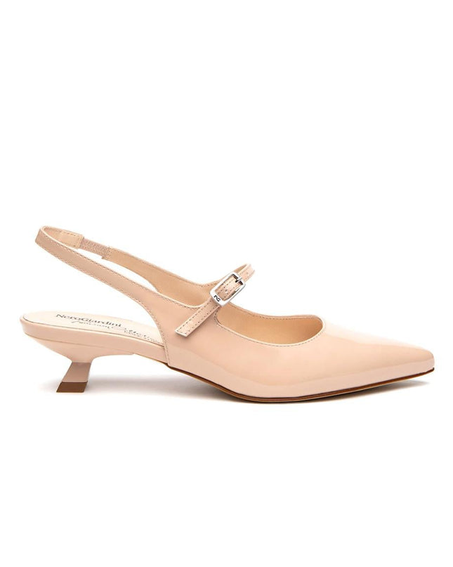 NeroGiardini Chanel Mary Jane Slingback Kitten Heel e Punta in Vernice Cipria - MARIO SPATARELLA