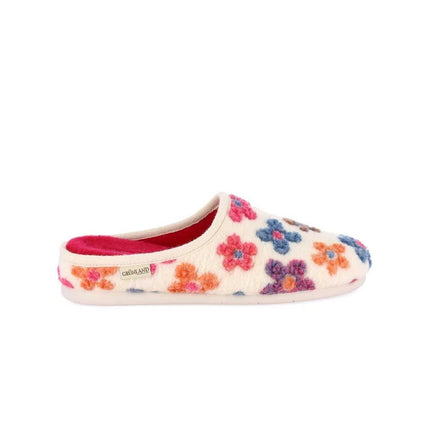 Grunland Pantofola Ciabatta Donna in Feltro Fantasia Fiori Panna - MARIO SPATARELLA