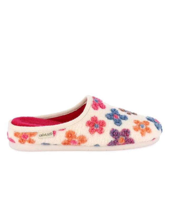 Grunland Pantofola Ciabatta Donna in Feltro Fantasia Fiori Panna - MARIO SPATARELLA