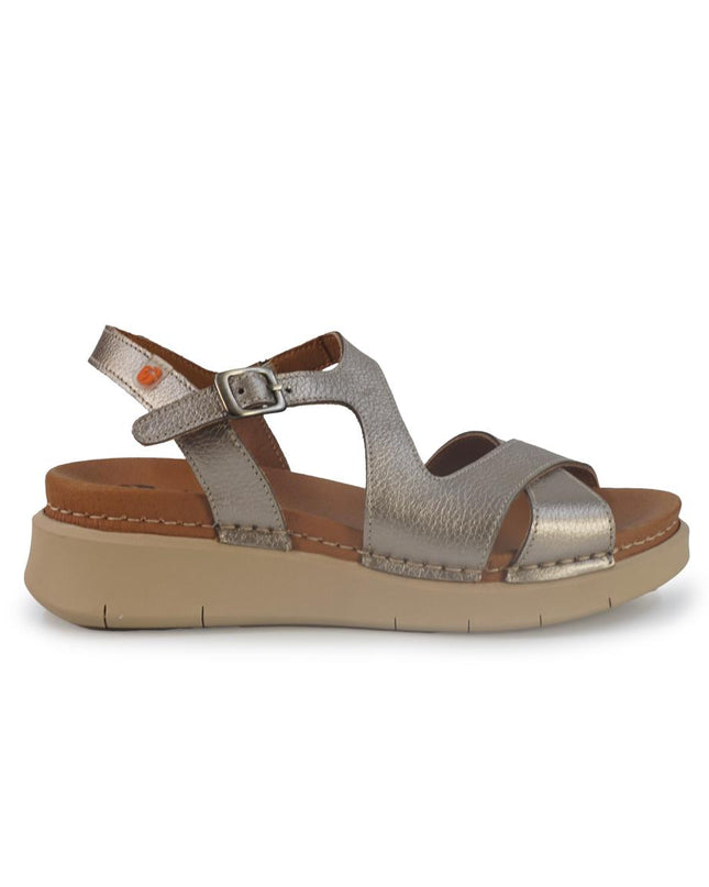 Jungla Sandali Donna Zeppa Bassa in Pelle Laminata Fumo 8530 FUMO Jungla 