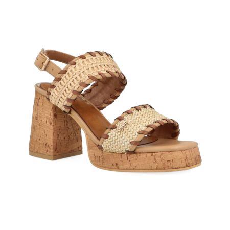 Jeep Sandalo Donna con Tacco e Plateau Sughero in Tessuto Beige Multi CYCAS RAFFIA NATURAL Jeep Footwear 