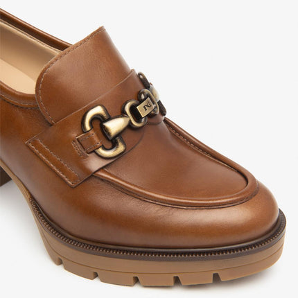 Nero Giardini Mocassini Donna con Tacco e Morsetto in Pelle Cuoio - MARIO SPATARELLA