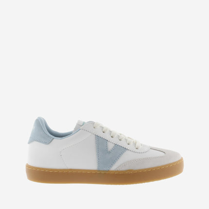 Victoria Sneakers Donna Bassa Pelle Bianco Celeste - MARIO SPATARELLA