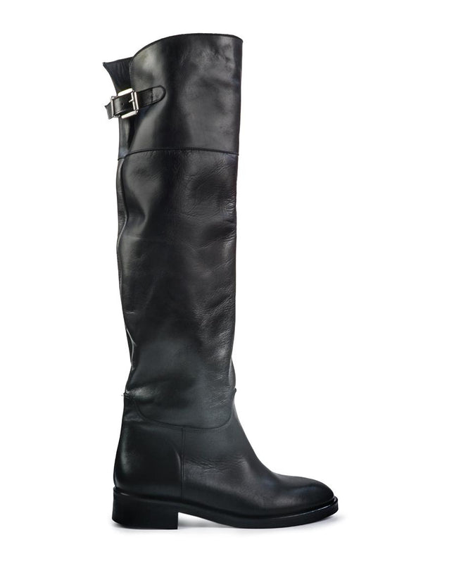 Spatarella Stivali al Ginocchio Tubolare a Tacco Basso in Pelle Nero LS181 BLACK Spatarella 