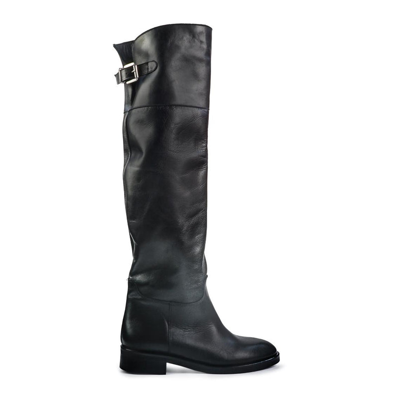 Spatarella Stivali al Ginocchio Tubolare a Tacco Basso in Pelle Nero LS181 BLACK Spatarella 
