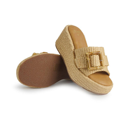 Exe Sandali Donna con Zeppa in Tessuto Beige 25001-2 RAFFIA BEIGE Exe 