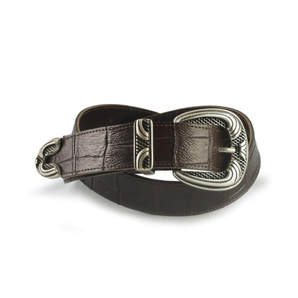 Spatarella Cintura Donna in Pelle Cocco Moro e Fibbia Texana - MARIO SPATARELLA