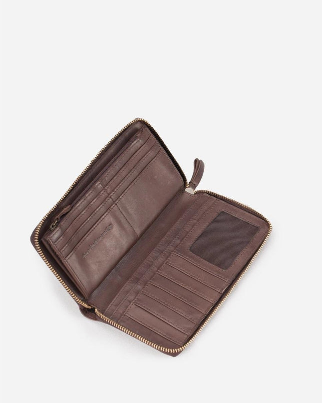 Biba Portafogli Donna Lungo con Zip in Pelle Marrone - MARIO SPATARELLA