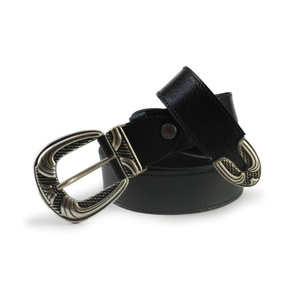 Cintura Donna in Pelle Nero con Fibbia Texana 10330/30 BLACK Spatarella 