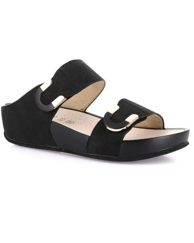 Grunland Sandalo Donna Ciabatta Confort con Velcro in Tessuto Nero - MARIO SPATARELLA
