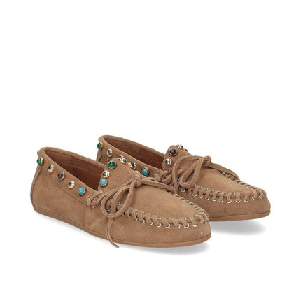 Inuovo Mocassino Donna con Pietre Multi in Camoscio Tabacco Cuoio 29002 SIGARO Inuovo 