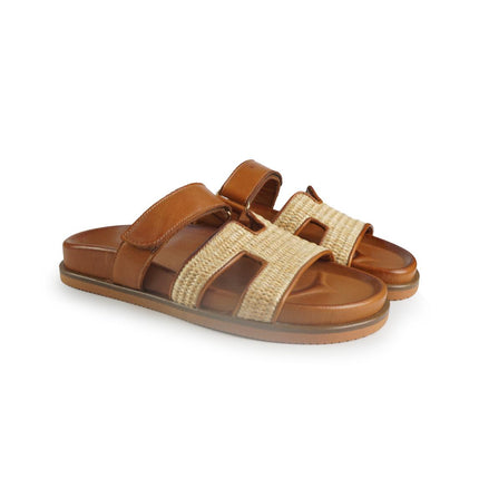 Tsakiris Mallas Sandali Donna con Plantare in Pelle Cuoio e Rafia 966 KIMOLOS RAFFIA TAN Tsakiris Mallas 