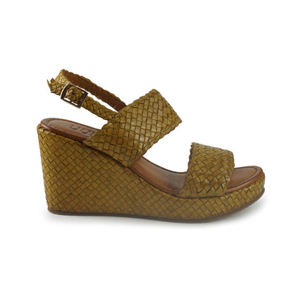 Vueva Sandali Zeppa Alta Donna in Pelle Intrecciata Giallo WD319R13M1 YELLOW Vueva 