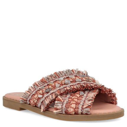 O-Joo Sandalo Flat Donna in Tessuto con Pietre Rosa MILEY CROSS PINK O-JOO 