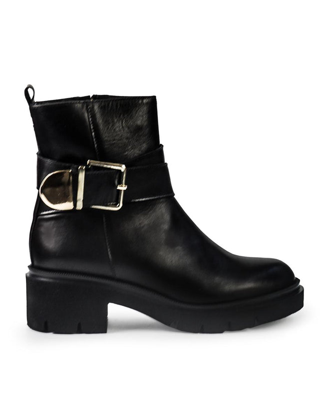 Gianni Crasto Stivaletto Donna in Pelle Nera con Tacco Medio e Fibbia 7021 BLACK Gianni Crasto 