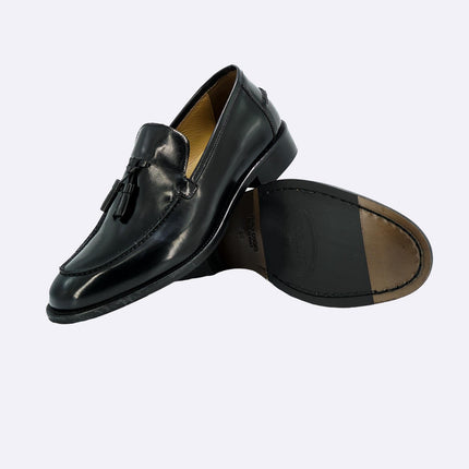 Mocassini Uomo in Pelle Nero Fondo Cuoio con Nappine Elegante Cerimonia Sposo PIANTA 7 NERO LUX Rogal's 