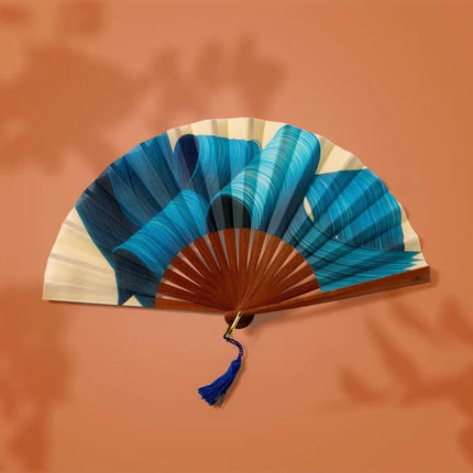 Ventaglio in Legno e Cotone Blu BLUE WAVE FLUID Ette 