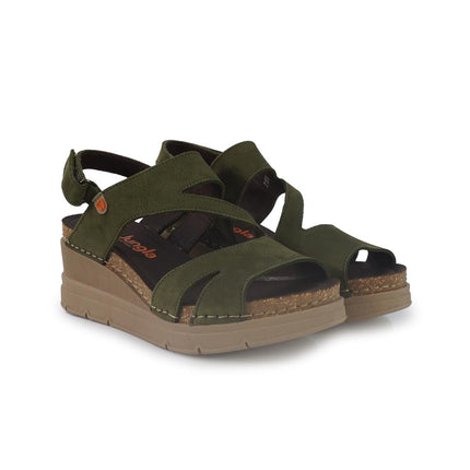 Jungla Sandali Donna con Zeppa in Pelle Nabuk Verde 8018 PRADO Jungla 