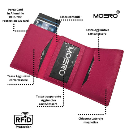 Moero Pro Plus Saffiano Magenta Zip Portafoglio Slim PRO PLUS SAFFIANO MAGENTA ZIP CARD BLACK Moero 
