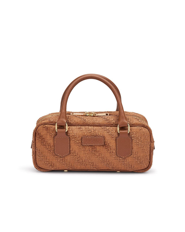 Frau Borsa Donna a Mano e Tracolla in Pelle e Tessuto Caramello - MARIO SPATARELLA