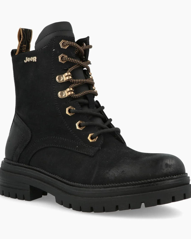 Jeep Anfibi Donna con Tacco Nero RAVEN LACE NBK BLACK Jeep Footwear 