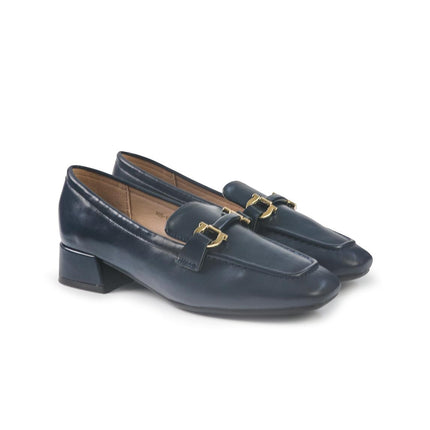 Mocassini Donna con Tacco e Morsetto in Pelle Blu YD05-12A NAVY ClaudV 