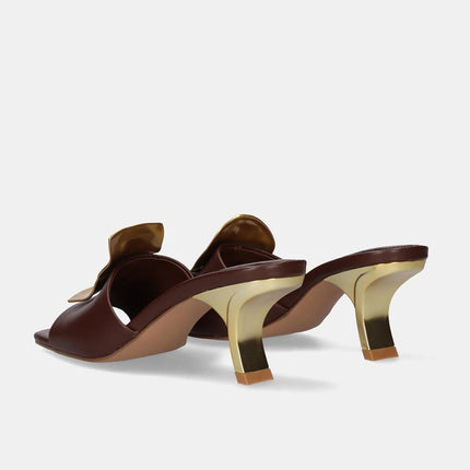 Exe Sandalo Donna Sabot con Tacco e Accessorio Asimmetrico NINA 212 BROWN GOLD Exe 