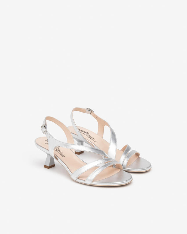 Nero Giardini Sandali Donna Tacco Svasato in Pelle Argento - MARIO SPATARELLA