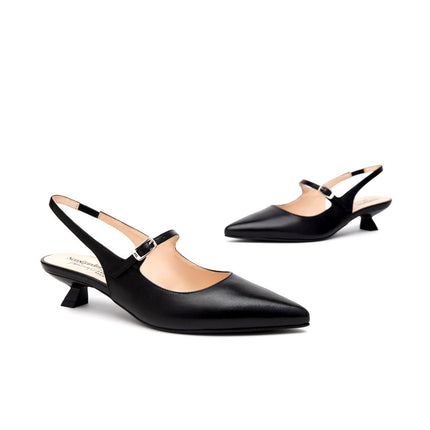 NeroGiardini Chanel Mary Jane Slingback Kitten Heel a Punta in Pelle Nera E615480D NERO 100 Nero Giardini 