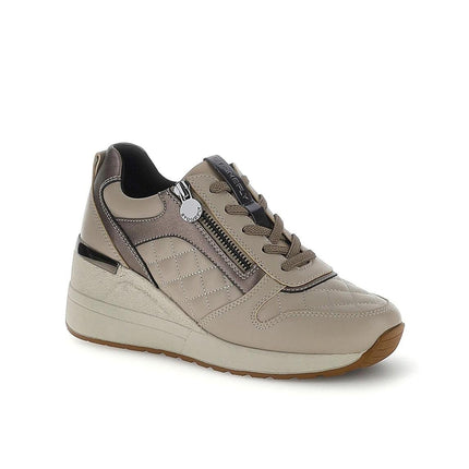 Stonefly Sneakers con Zeppa Lacci e Zip in Pelle Taupe - MARIO SPATARELLA