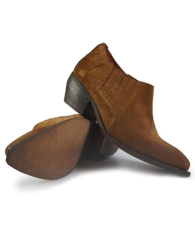 Stivaletto Texano alla Caviglia  in Camoscio Cuoio ELENA13 TEX Spatarella 