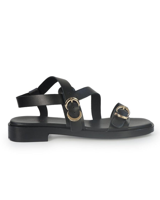 Frau Sandalo Basso Donna in Pelle Nera 87M6 LONDON BLACK Frau 