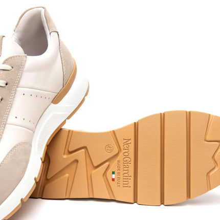 NeroGiardini Sneakers Bassa Uomo in Pelle e Camoscio Avorio - MARIO SPATARELLA
