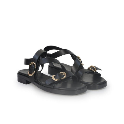 Frau Sandalo Basso Donna in Pelle Nera 87M6 LONDON BLACK Frau 