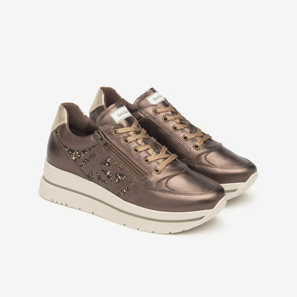 Nero Giardini Sneakers Donna in Pelle Laminata Moro e Glitter - MARIO SPATARELLA