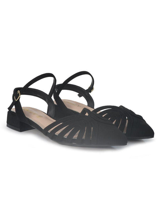 ClaudV Chanel Donna Sling Back Tacco Basso in Camoscio Nero E08-05 BLACK ClaudV 
