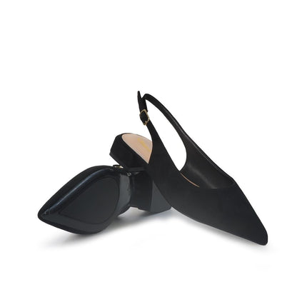 ClaudV Chanel Donna Sling Back Tacco Basso in Camoscio Nero - MARIO SPATARELLA