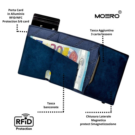 Moero Pro Alcantara Blu Zip Portafoglio Slim - MARIO SPATARELLA