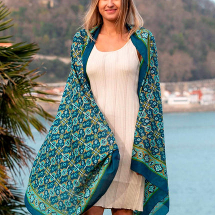 Foulard Pareo in Cotone Stampato Fantasia Blu CDT307C COTTON AZUL OSCURO Colores de Otono 