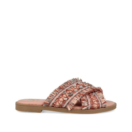 O - Joo Sandalo Flat Donna in Tessuto con Pietre Rosa - MARIO SPATARELLA