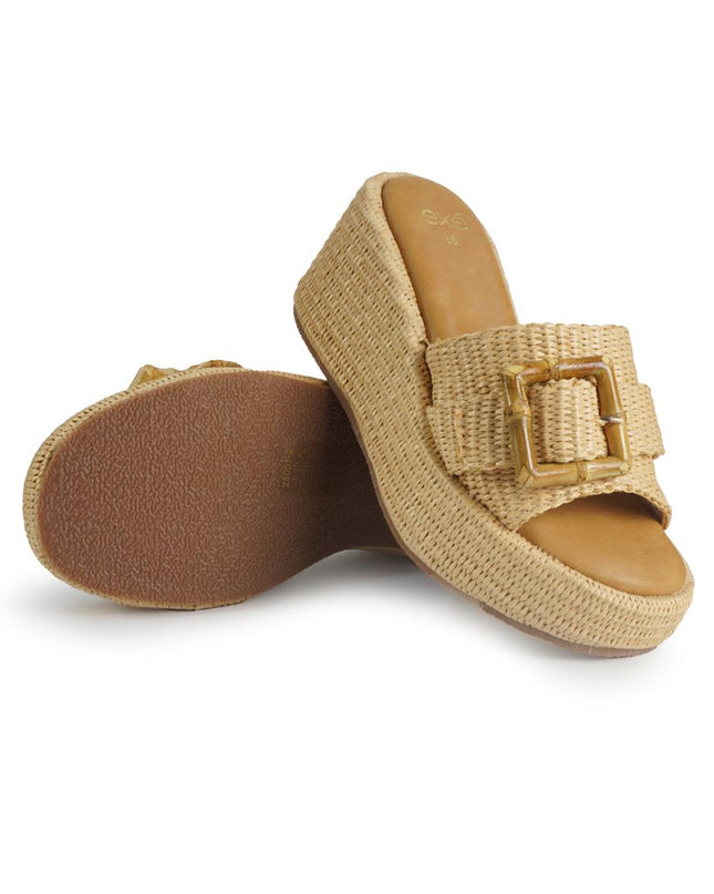 Exe Sandali Donna con Zeppa in Tessuto Beige 25001-2 RAFFIA BEIGE Exe 