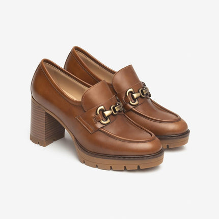 Nero Giardini Mocassini Donna con Tacco e Morsetto in Pelle Cuoio - MARIO SPATARELLA