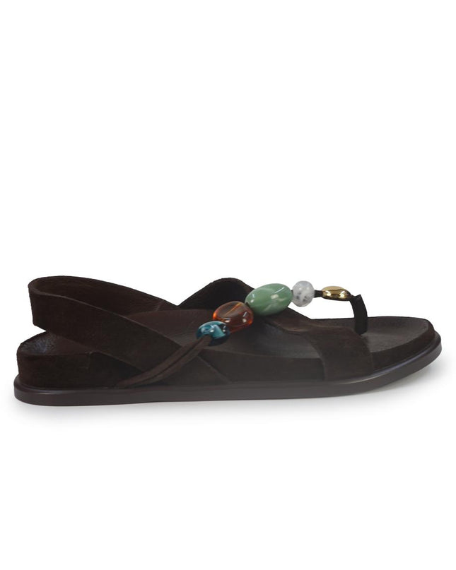 Inuovo Sandalo Donna Infradito con Pietre e Plantare Anatomco in Camoscio Mogano Moro 36014 SUEDE Inuovo 
