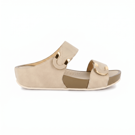 Grunland Sandalo Donna Ciabatta Confort con Velcro in Tessuto Beige - MARIO SPATARELLA