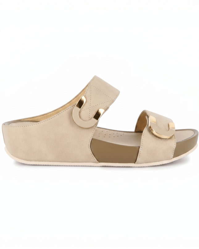 Grunland Sandalo Donna Ciabatta Confort con Velcro in Tessuto Beige - MARIO SPATARELLA